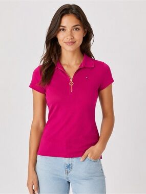 Tommy Hilfiger Pink Quarter Zip Polo Top Size Small